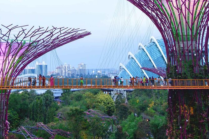 Singapore OCBC Skyway Flower dome Cloud Forest Garden by the Bay - Cloud Forest and dinosaur scenes: mist, waterfall, and Jurassic flavor