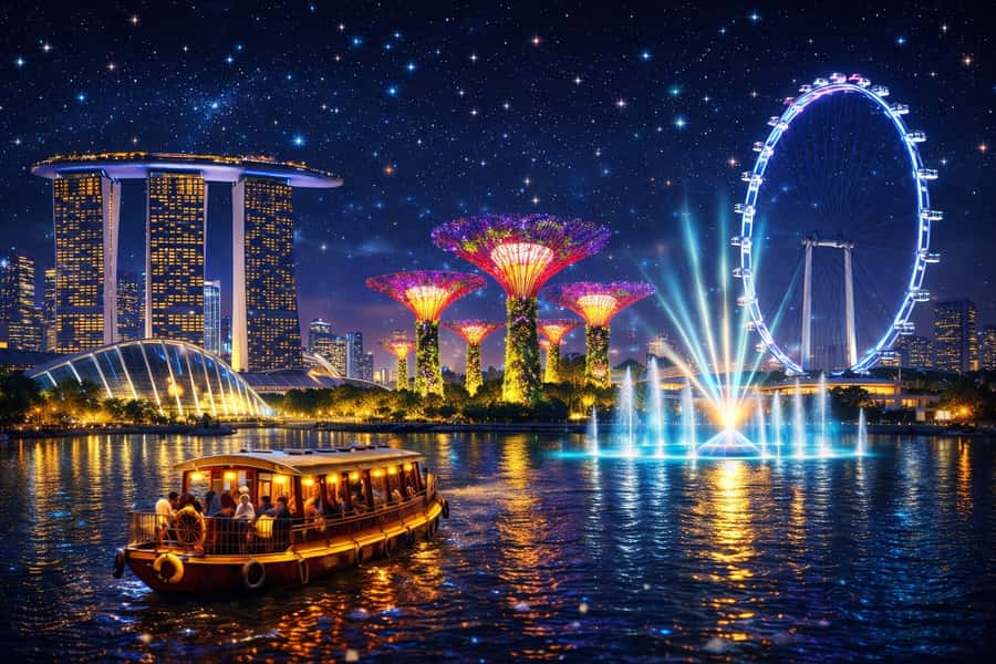 Singapore Starry Night: Cruise, Garden Rhapsody & Spectra - Merlion stop and Anderson Bridge: the quick photo hits that set the mood